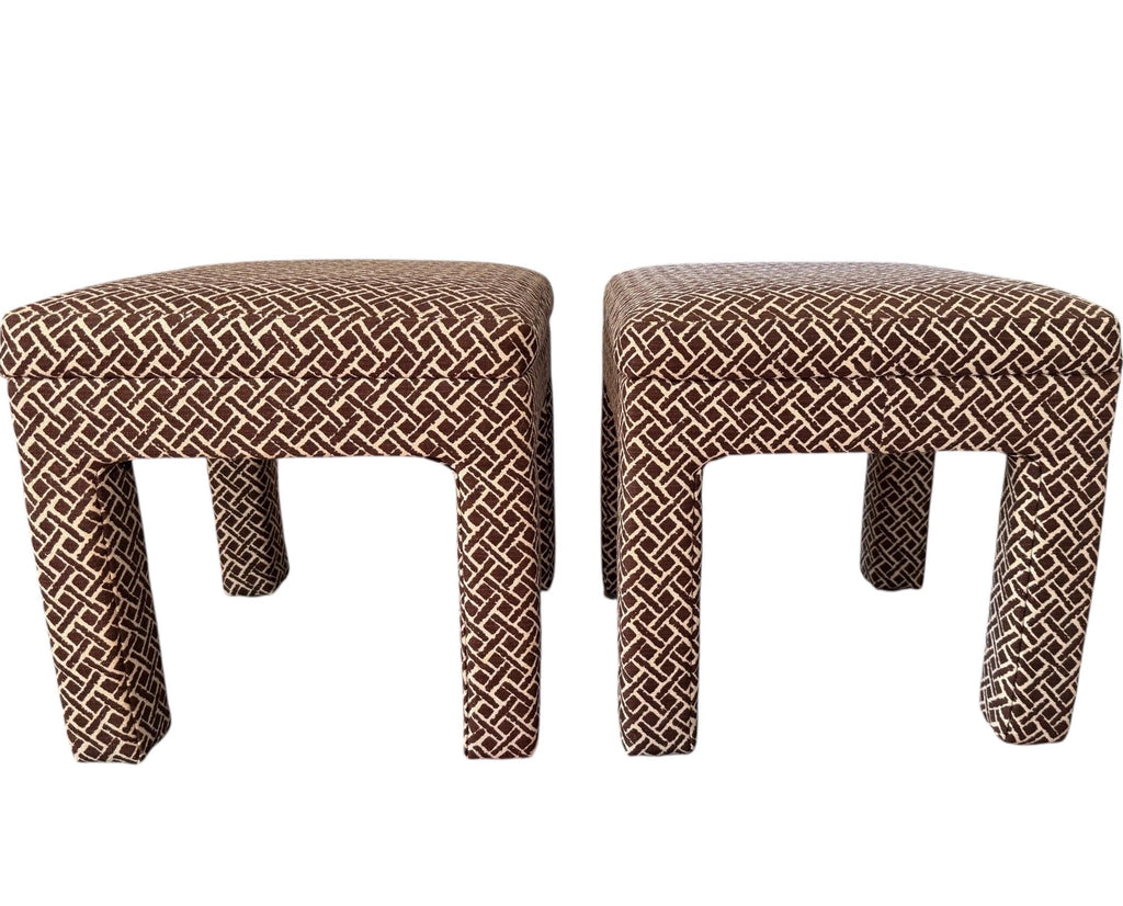 Parsons Stools — Hollywood Regency Upholstered Ottomans, Pair