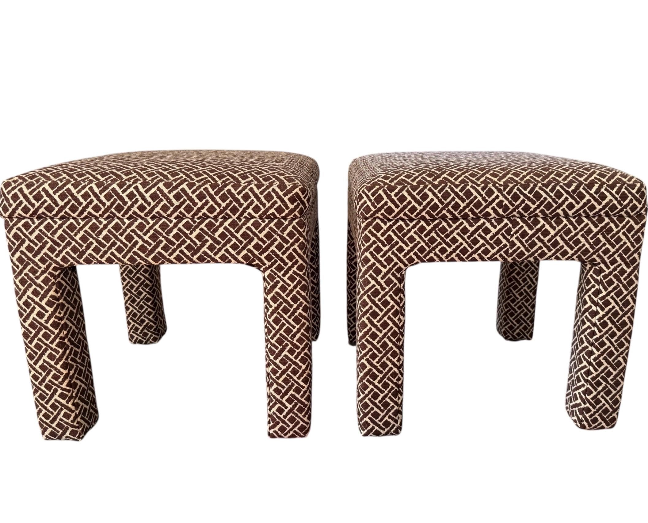 Parsons Stools — Hollywood Regency Upholstered Ottomans, Pair