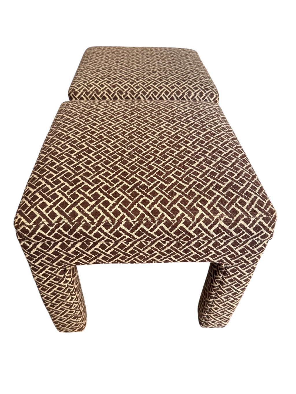 Parsons Stools — Hollywood Regency Upholstered Ottomans, Pair