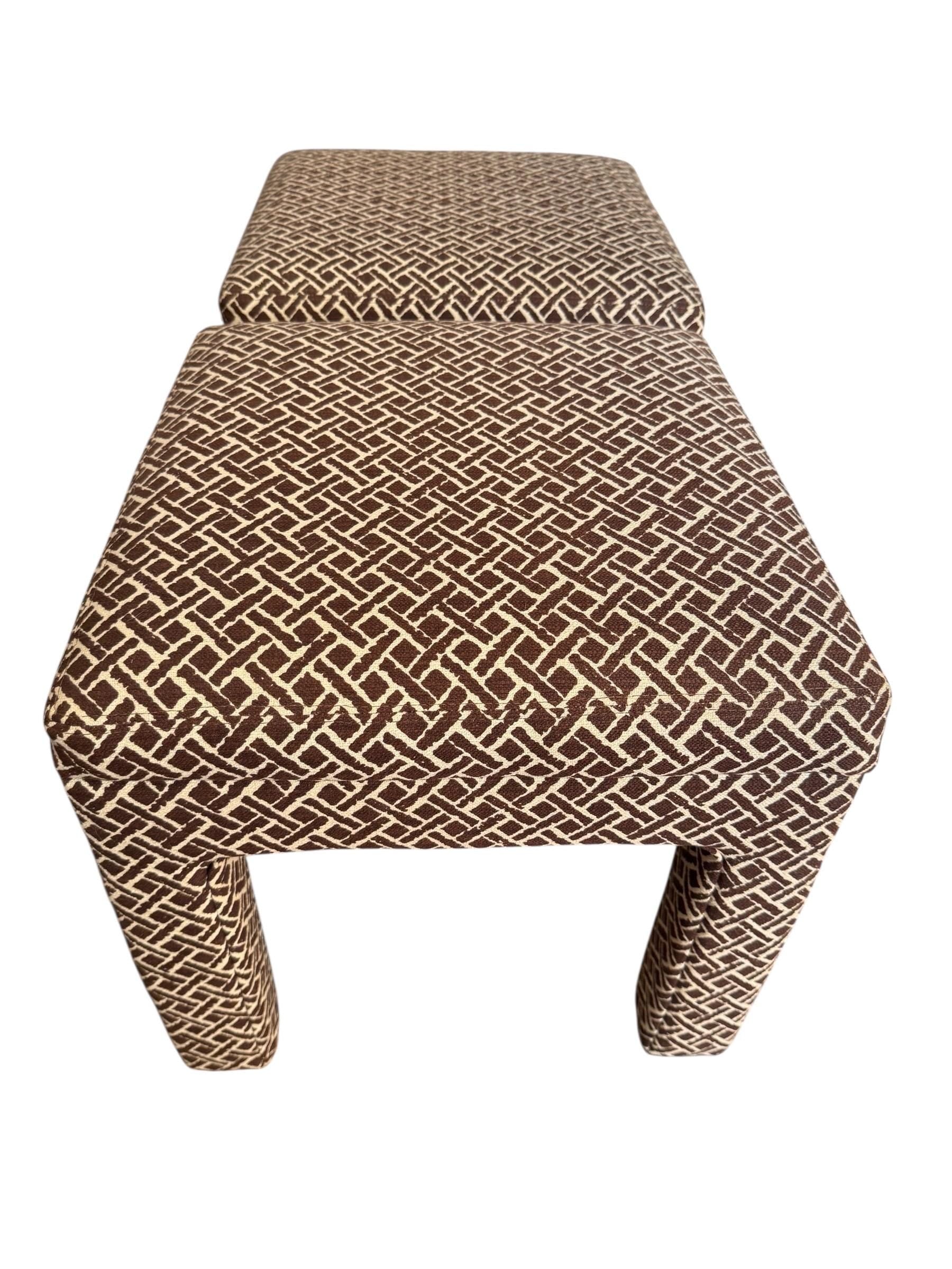Parsons Stools — Hollywood Regency Upholstered Ottomans, Pair