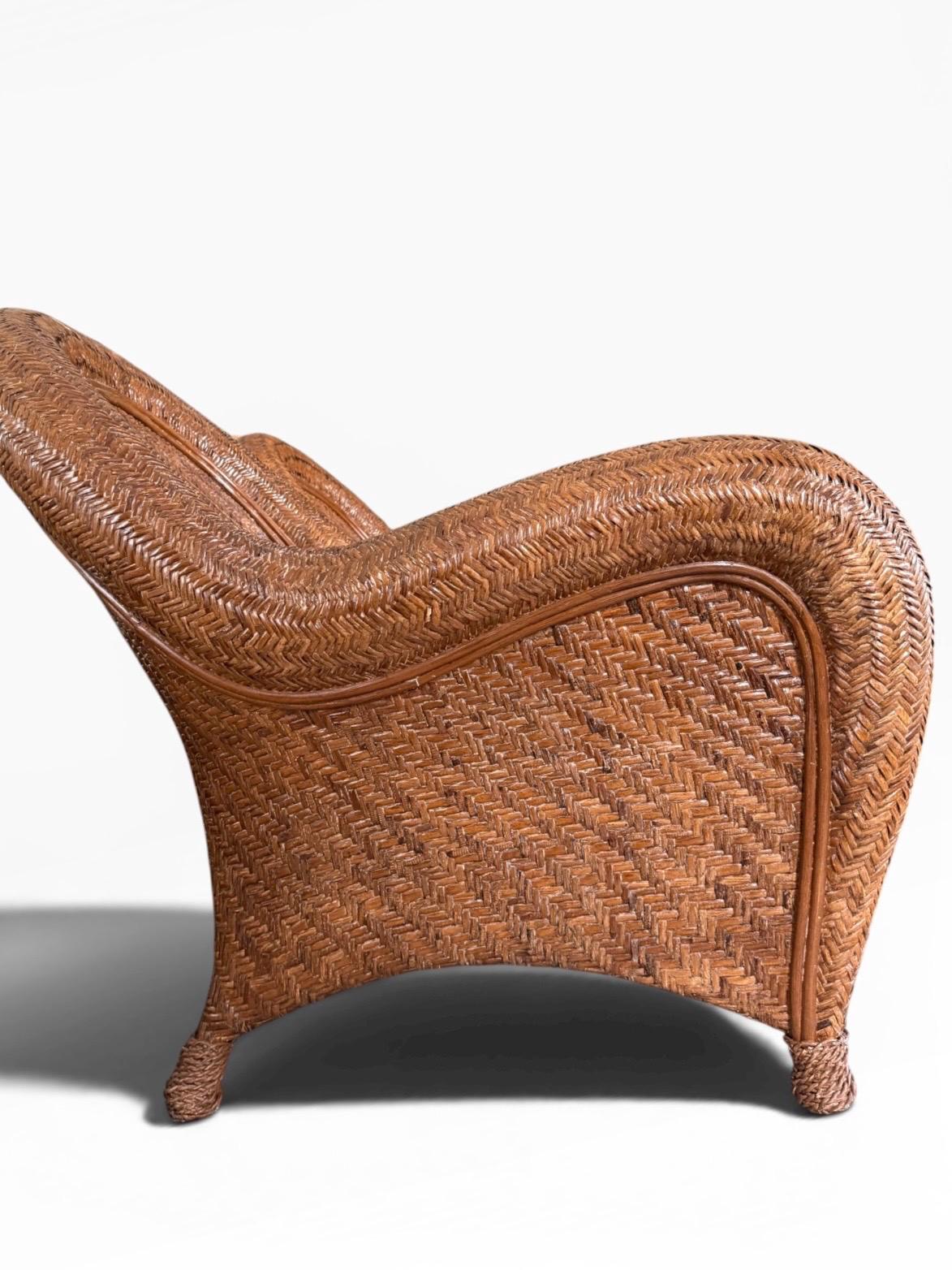 Pair of Vintage Pottery Barn Malabar Wicker Armchairs Rattan Armchairs Palm Beach Style Pair of Patio Chairs