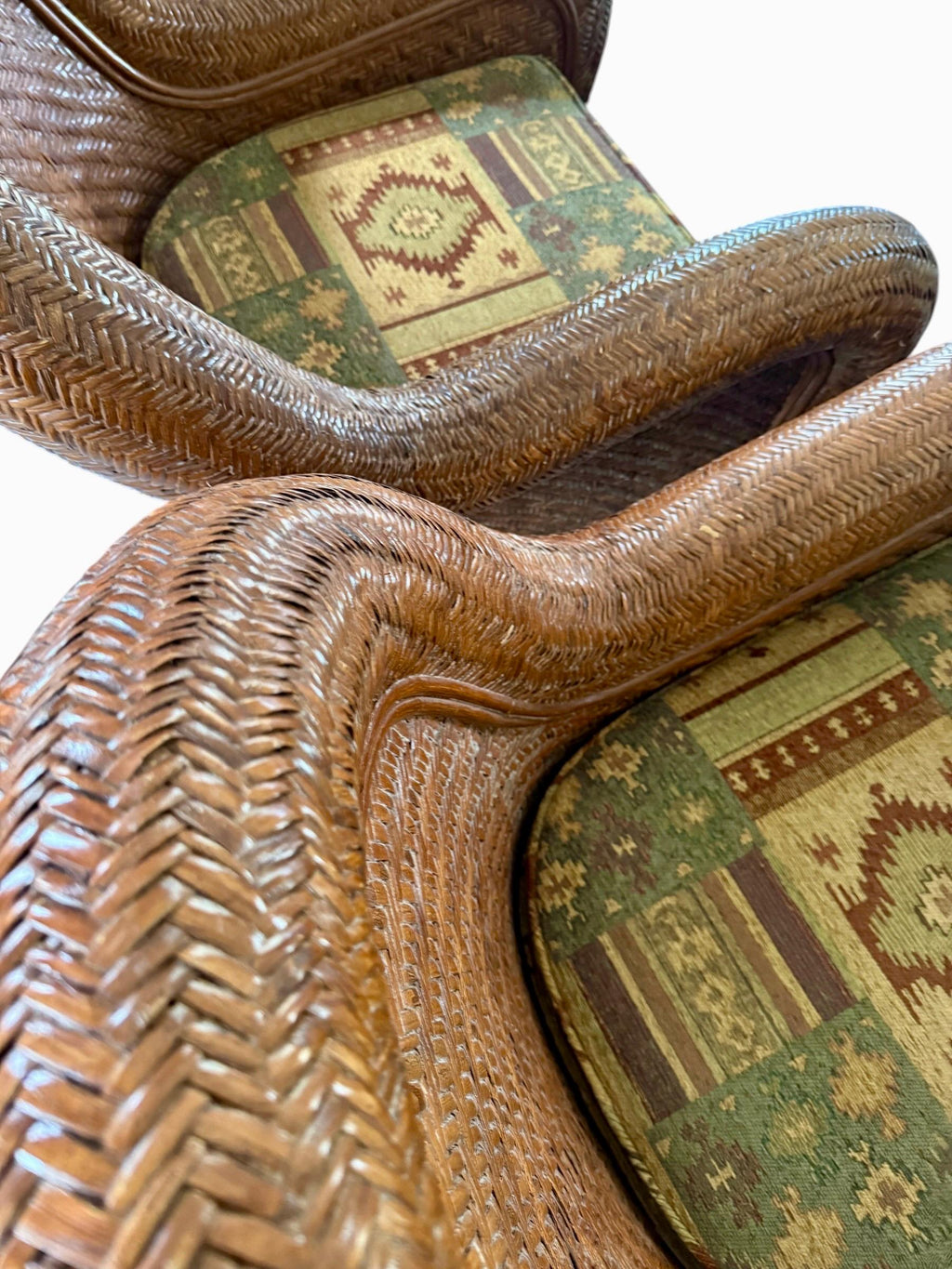 Pair of Vintage Pottery Barn Malabar Wicker Armchairs Rattan Armchairs Palm Beach Style Pair of Patio Chairs