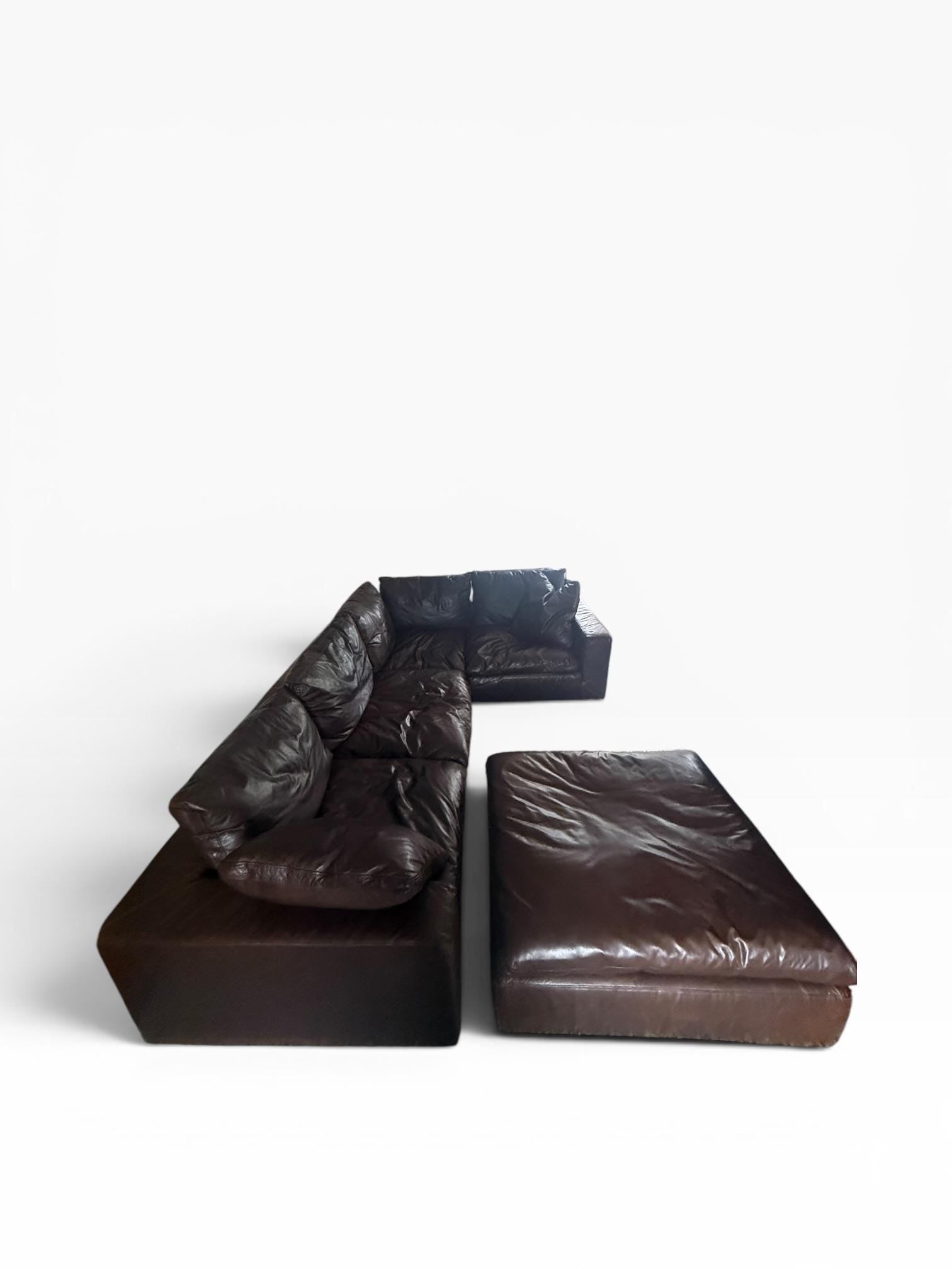 Restoration Hardware Cloud Luxe Brown Leather Modular Sectional Sofa 5-Piece