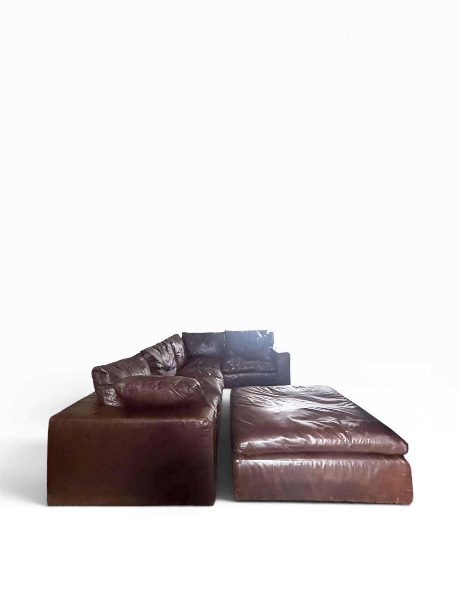 Restoration Hardware Cloud Luxe Brown Leather Modular Sectional Sofa 5-Piece