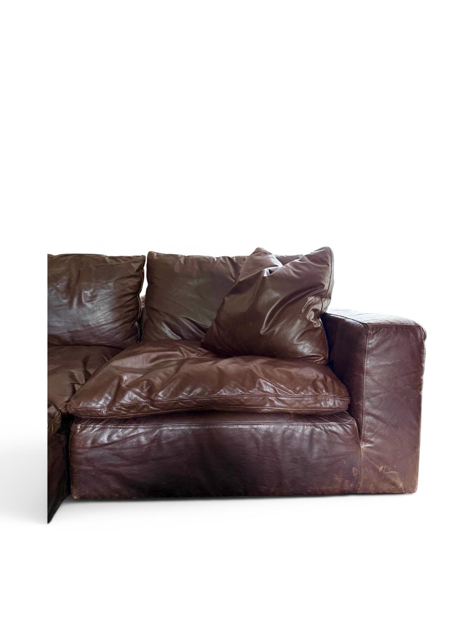 Restoration Hardware Cloud Luxe Brown Leather Modular Sectional Sofa 5-Piece