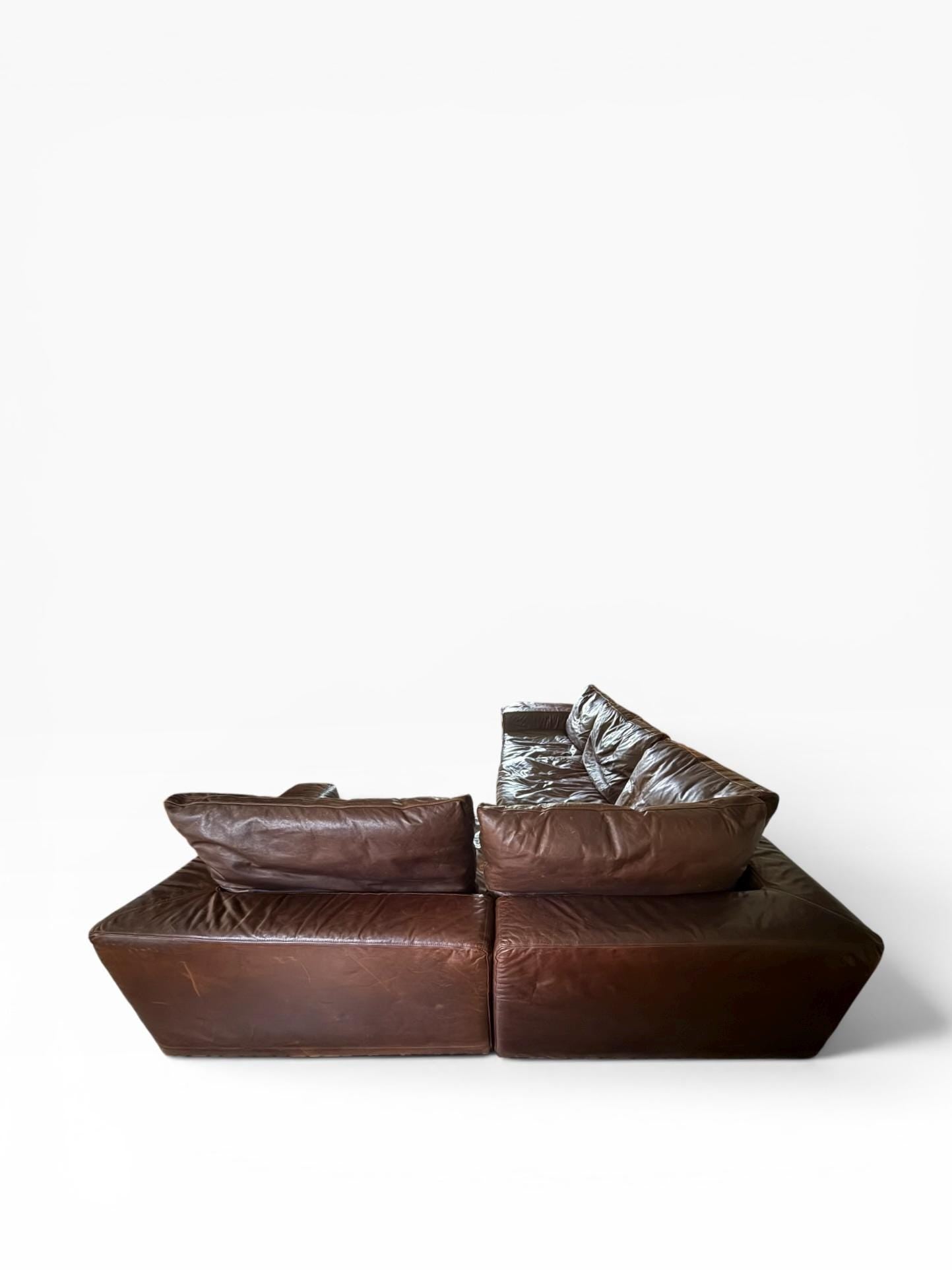 Restoration Hardware Cloud Luxe Brown Leather Modular Sectional Sofa 5-Piece