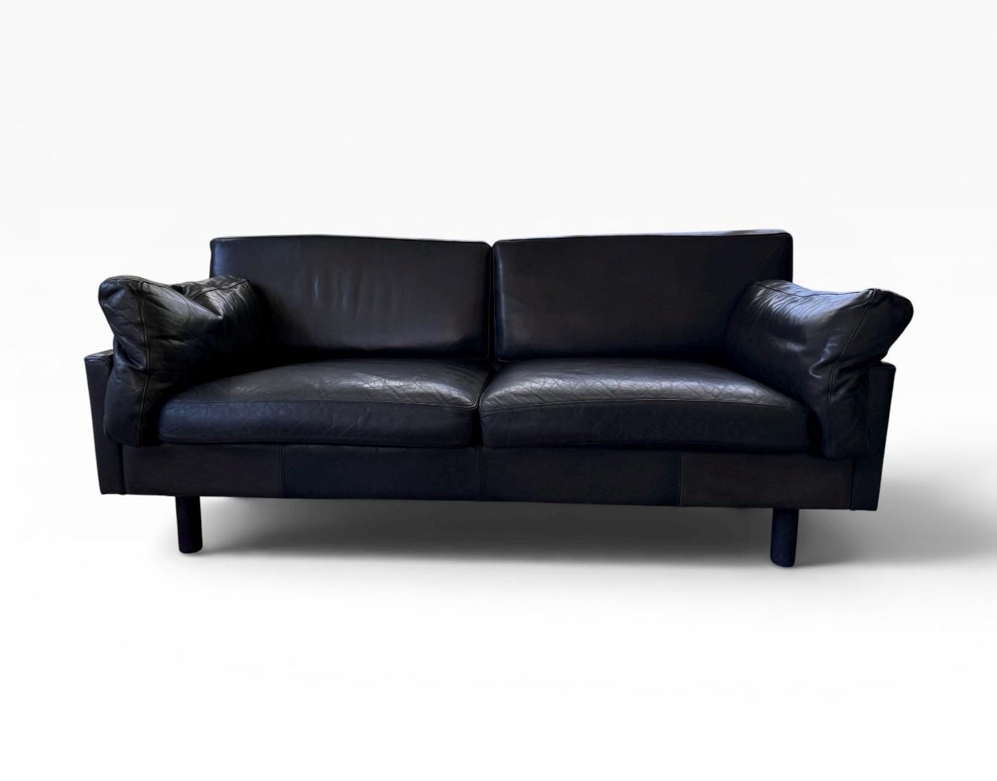 Danish Modern Style Black Leather Loveseat Sofa | Børge Mogensen Style | Mid Century Scandinavian Couch