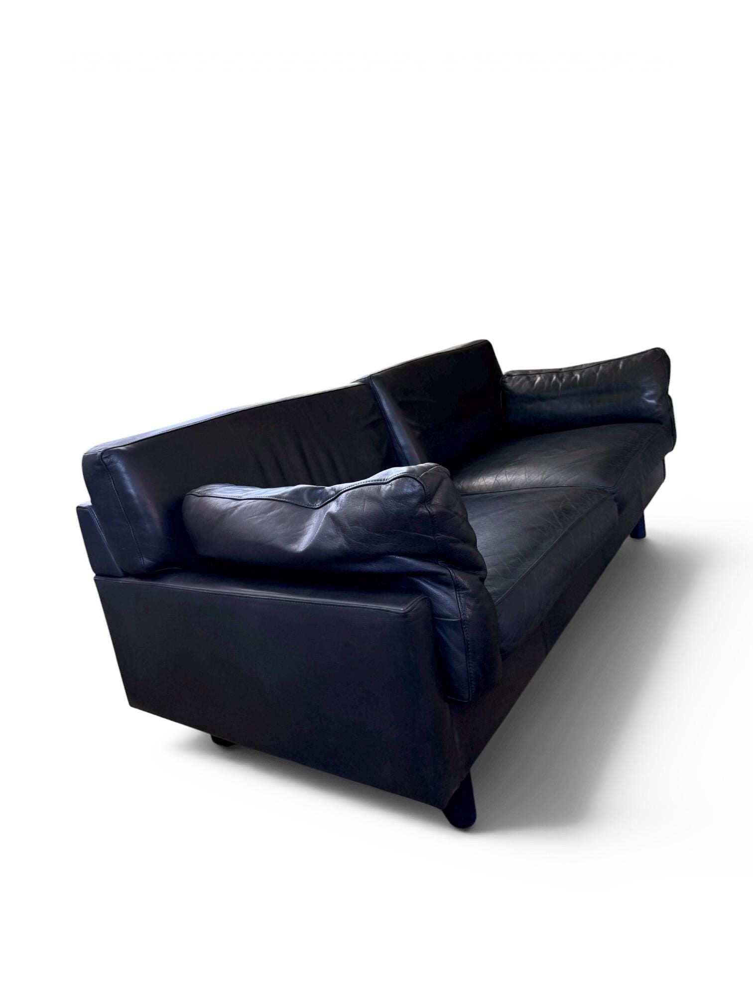 Danish Modern Style Black Leather Loveseat Sofa | Børge Mogensen Style | Mid Century Scandinavian Couch