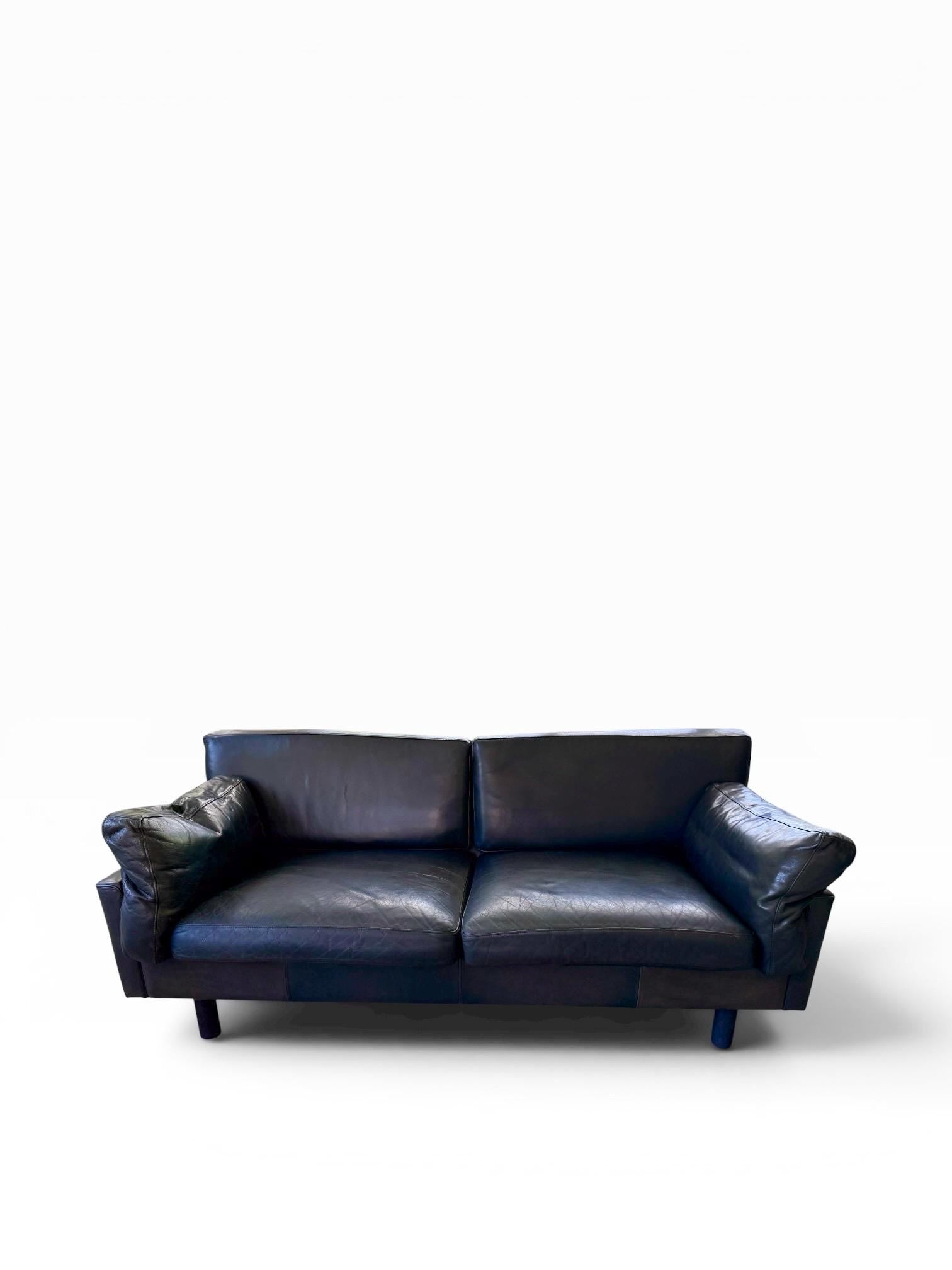 Danish Modern Style Black Leather Loveseat Sofa | Børge Mogensen Style | Mid Century Scandinavian Couch