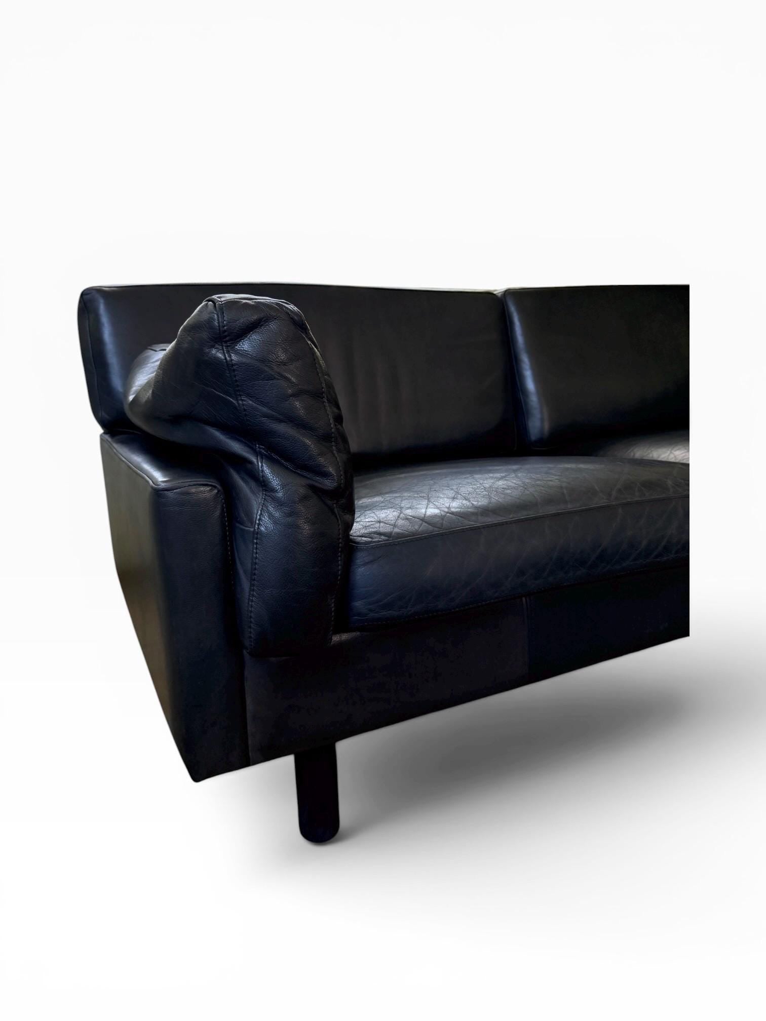Danish Modern Style Black Leather Loveseat Sofa | Børge Mogensen Style | Mid Century Scandinavian Couch