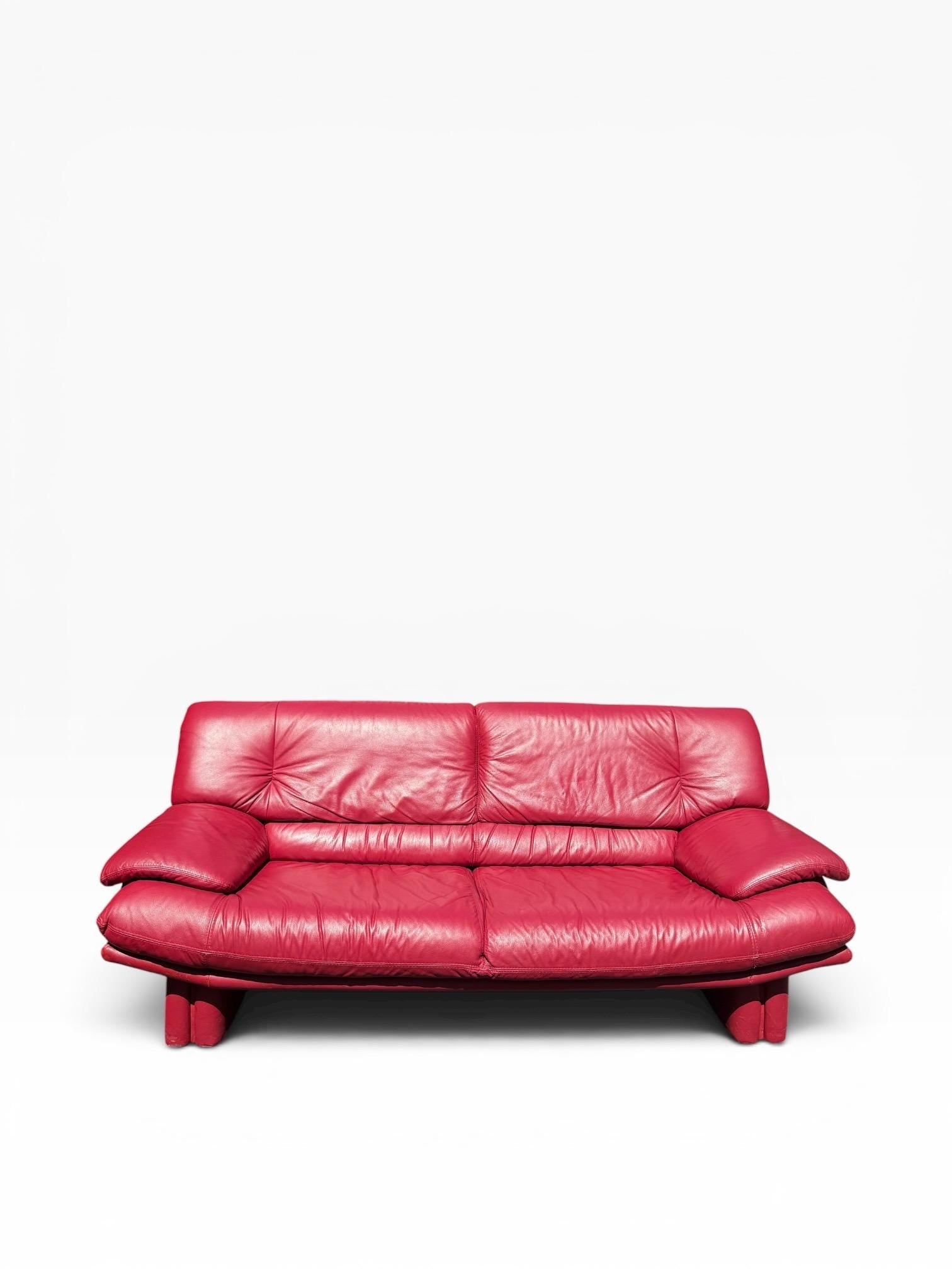 Nicoletti Salotti Style Red Leather Sofa Postmodern Red Leather Sofa 3 Person Sofa