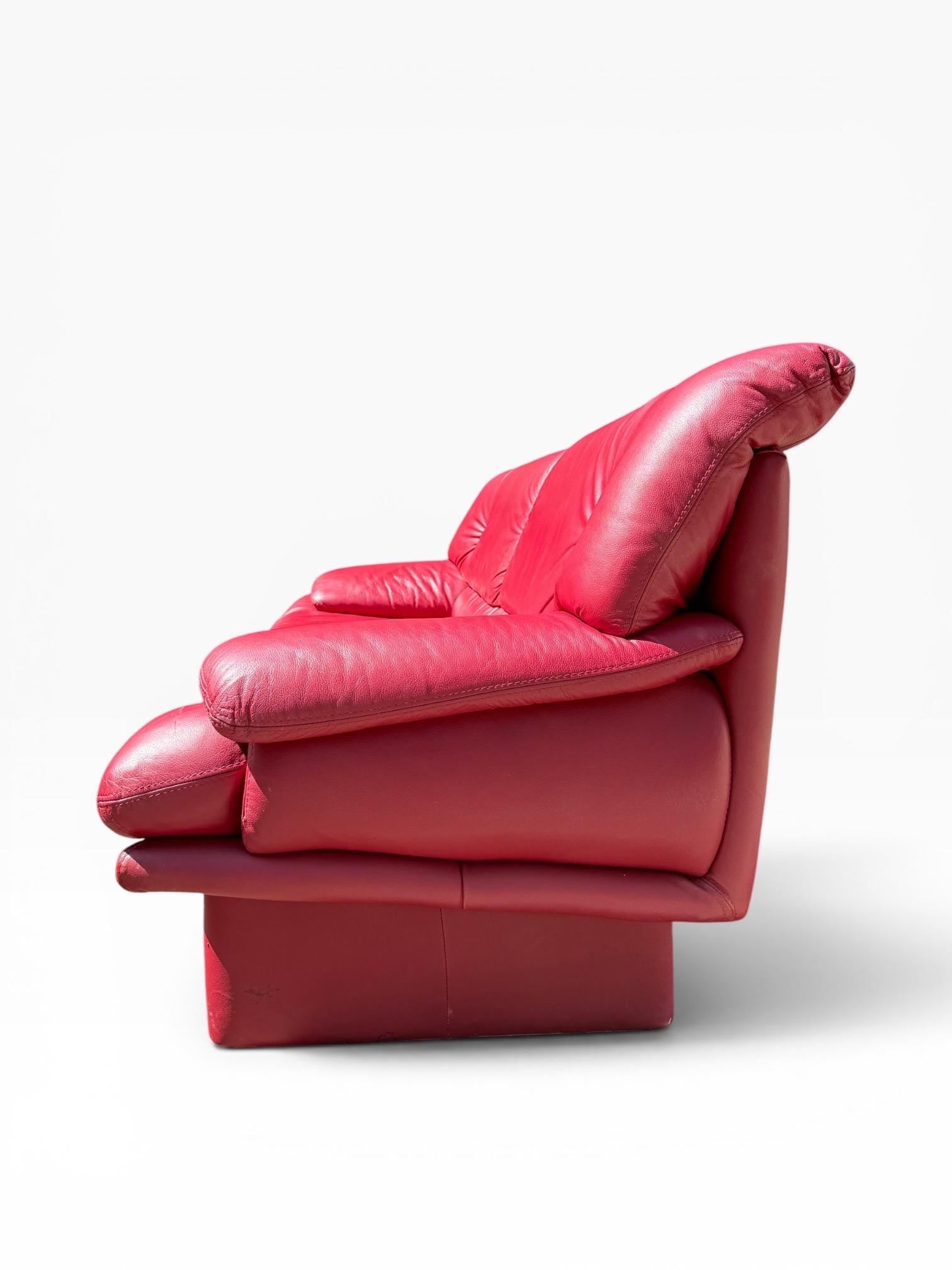 Nicoletti Salotti Style Red Leather Sofa Postmodern Red Leather Sofa 3 Person Sofa