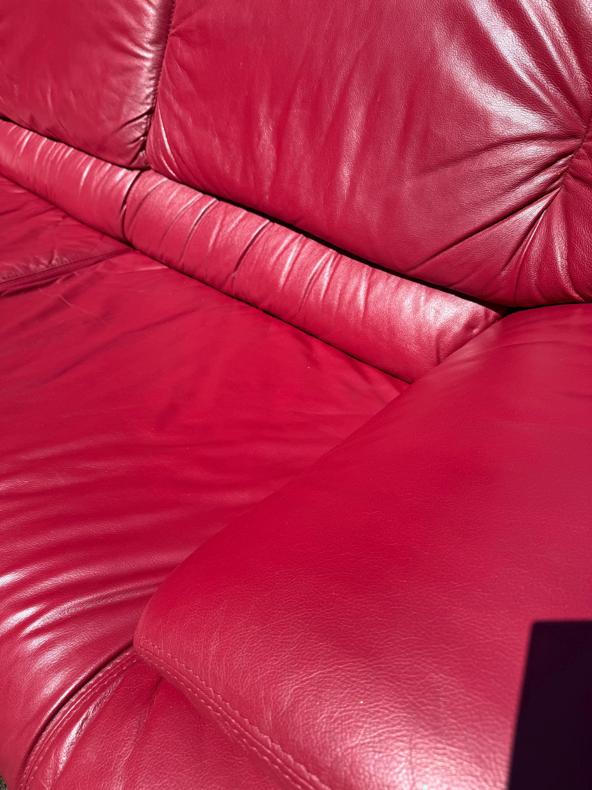 Nicoletti Salotti Style Red Leather Sofa Postmodern Red Leather Sofa 3 Person Sofa