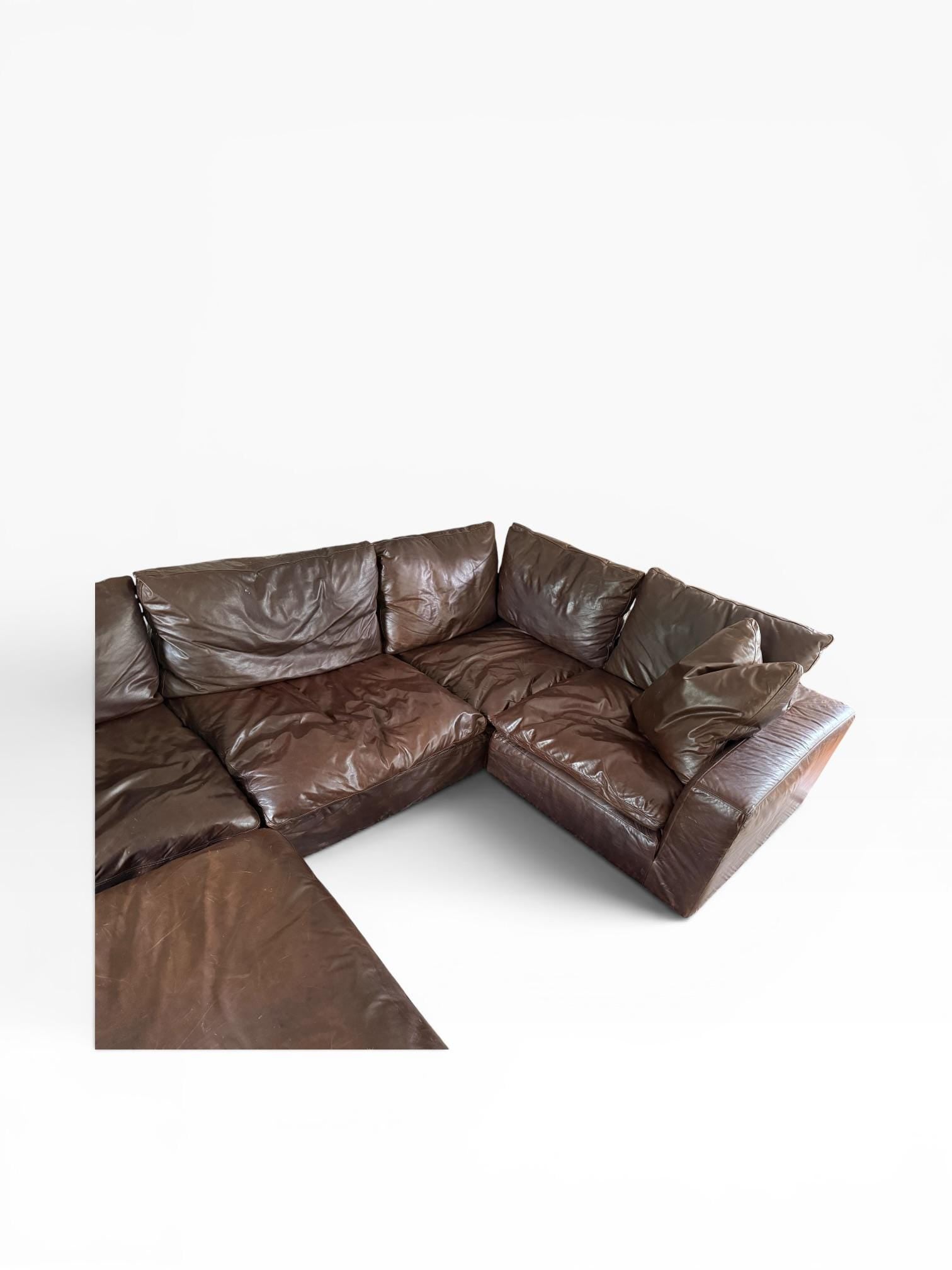 Restoration Hardware Cloud Luxe Brown Leather Modular Sectional Sofa 5-Piece