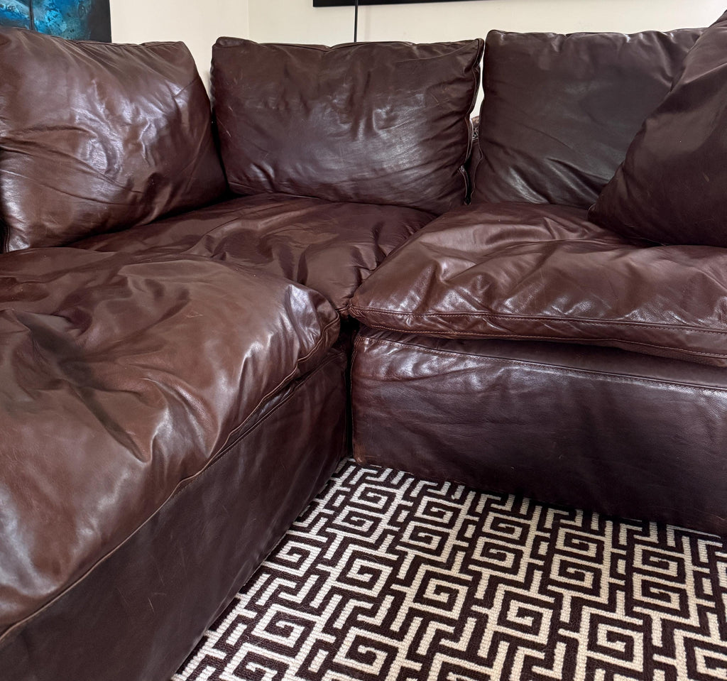 Restoration Hardware Cloud Luxe Brown Leather Modular Sectional Sofa 5-Piece
