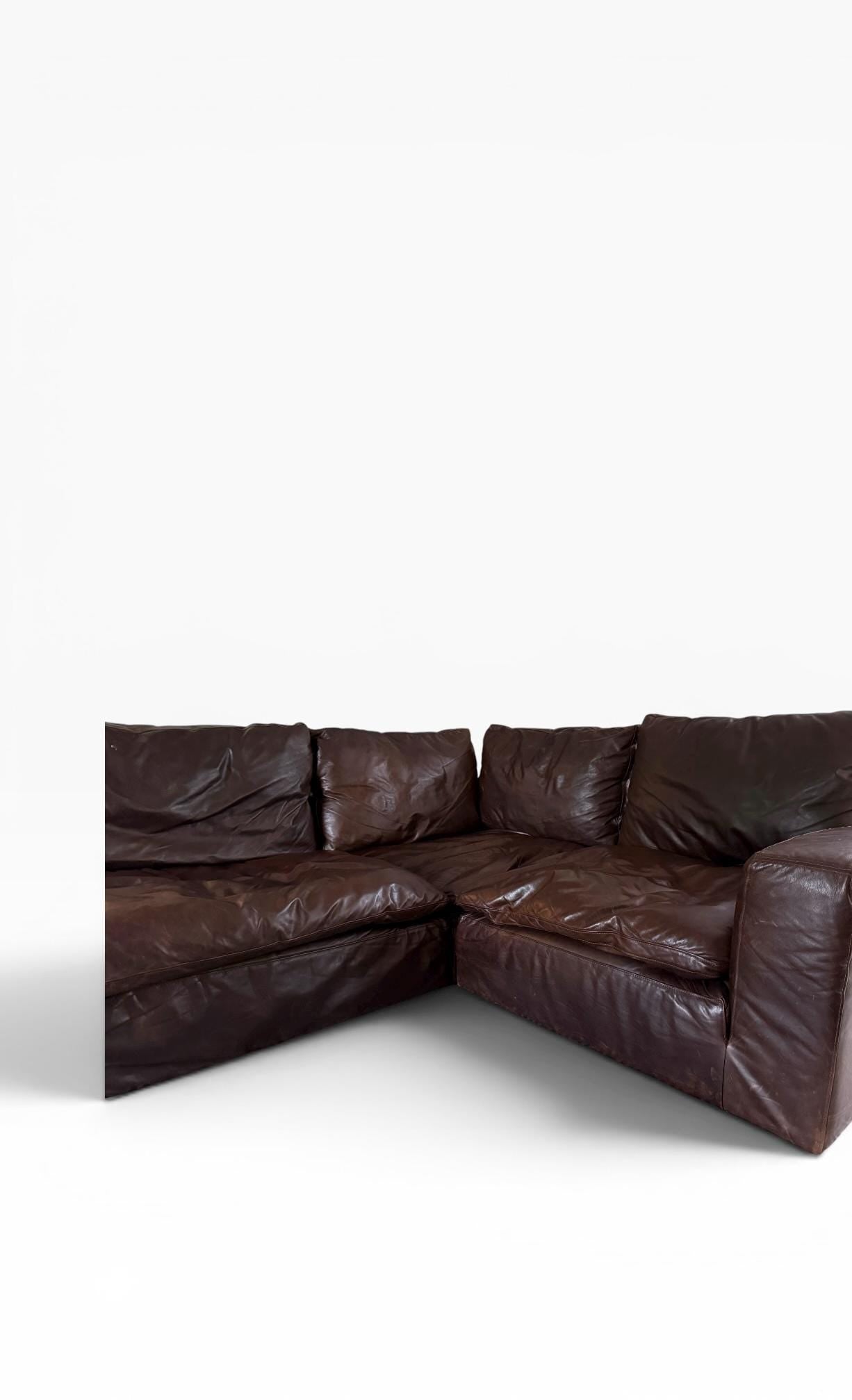 Restoration Hardware Cloud Luxe Brown Leather Modular Sectional Sofa 5-Piece