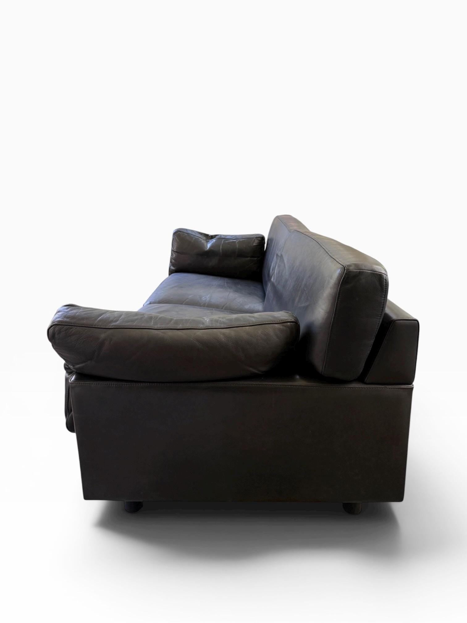 Danish Modern Style Black Leather Loveseat Sofa | Børge Mogensen Style | Mid Century Scandinavian Couch