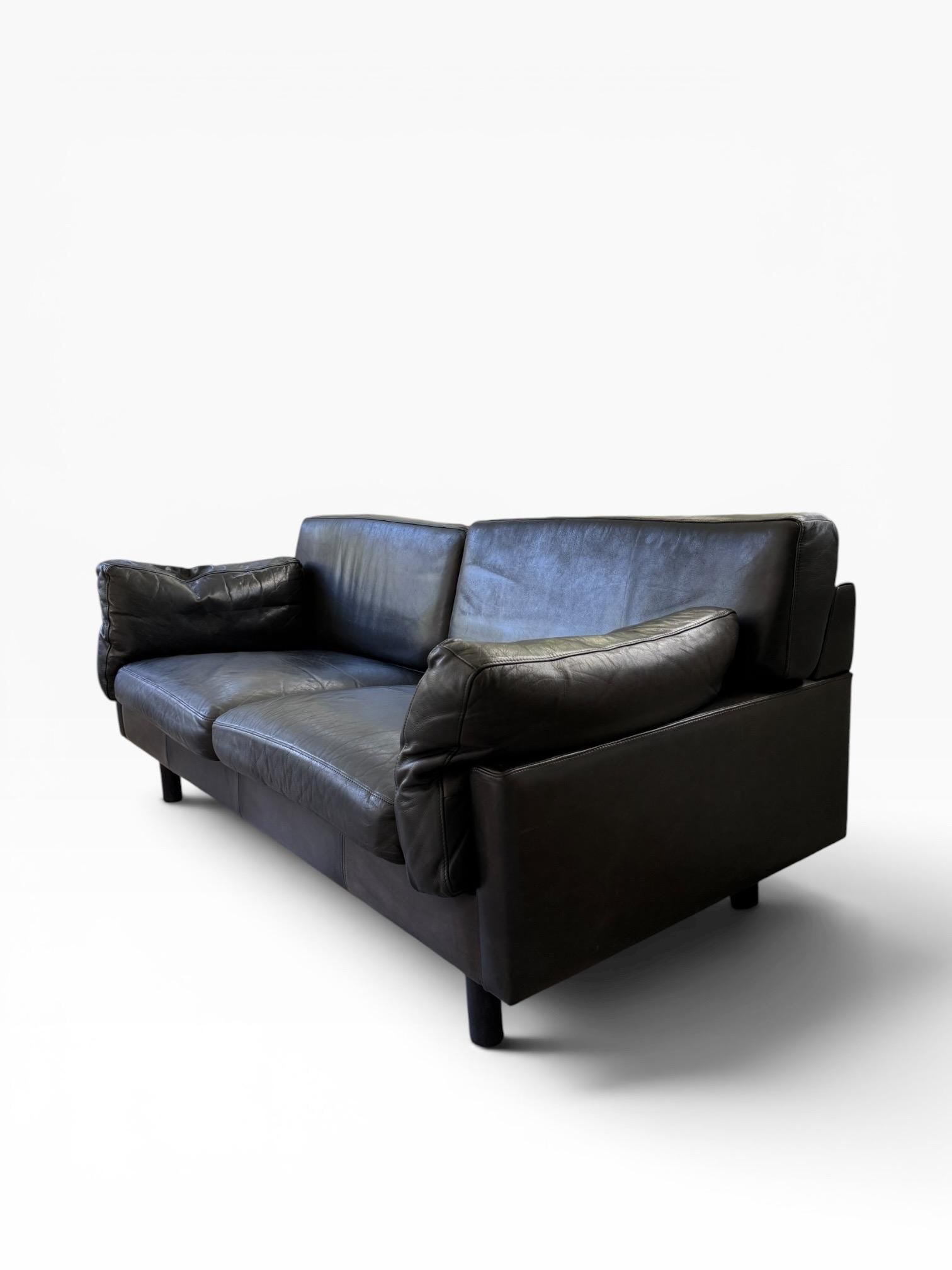 Danish Modern Style Black Leather Loveseat Sofa | Børge Mogensen Style | Mid Century Scandinavian Couch