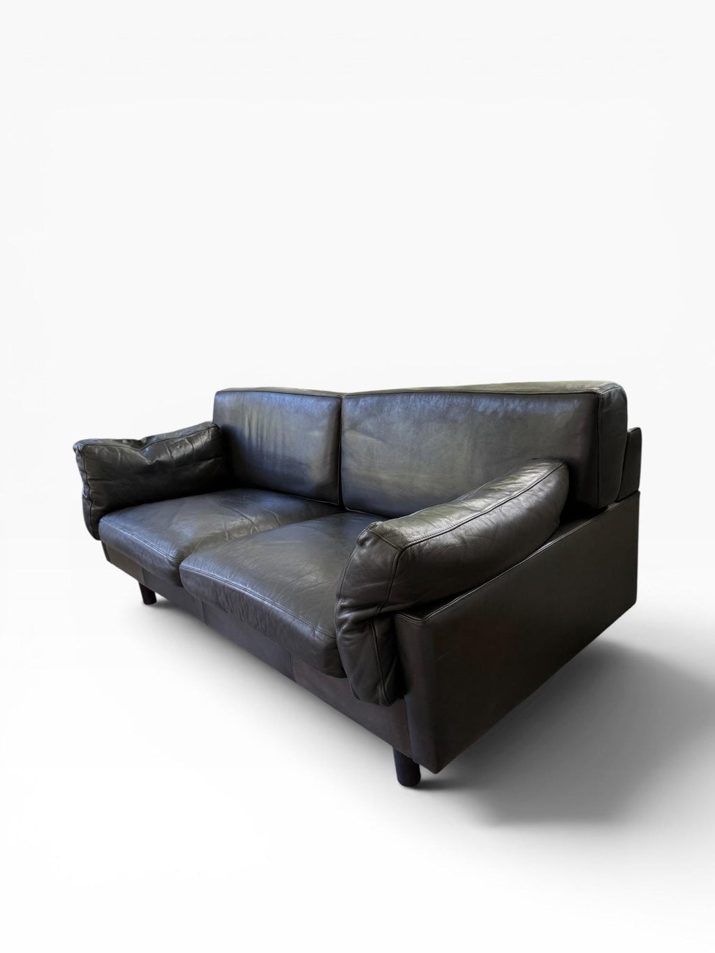 Danish Modern Style Black Leather Loveseat Sofa | Børge Mogensen Style | Mid Century Scandinavian Couch