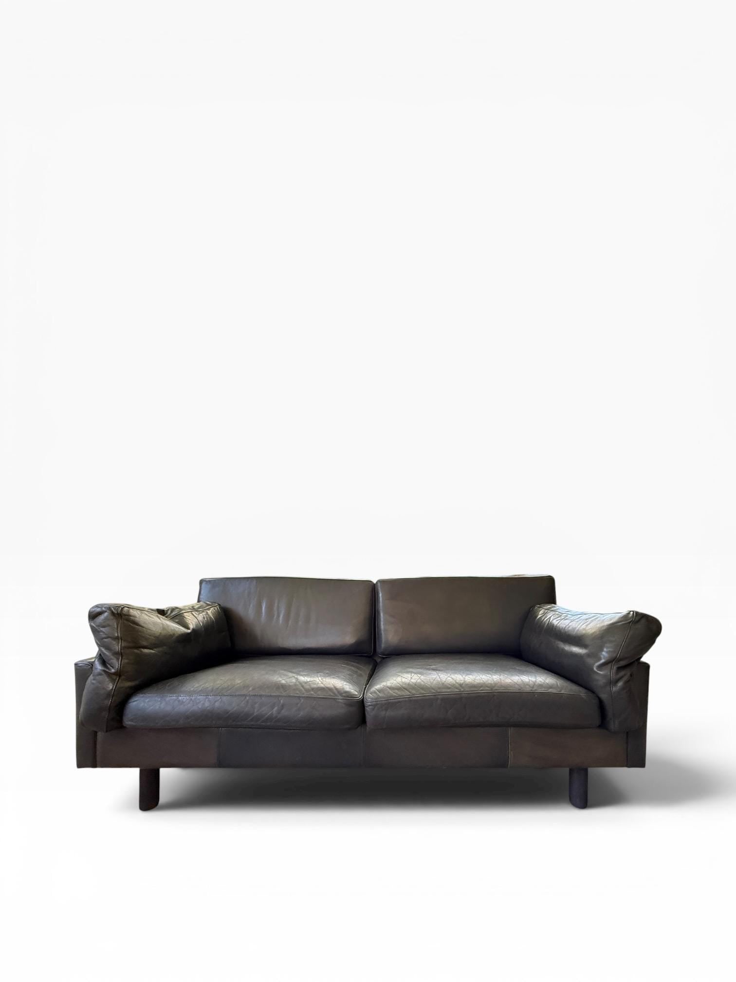 Danish Modern Style Black Leather Loveseat Sofa | Børge Mogensen Style | Mid Century Scandinavian Couch