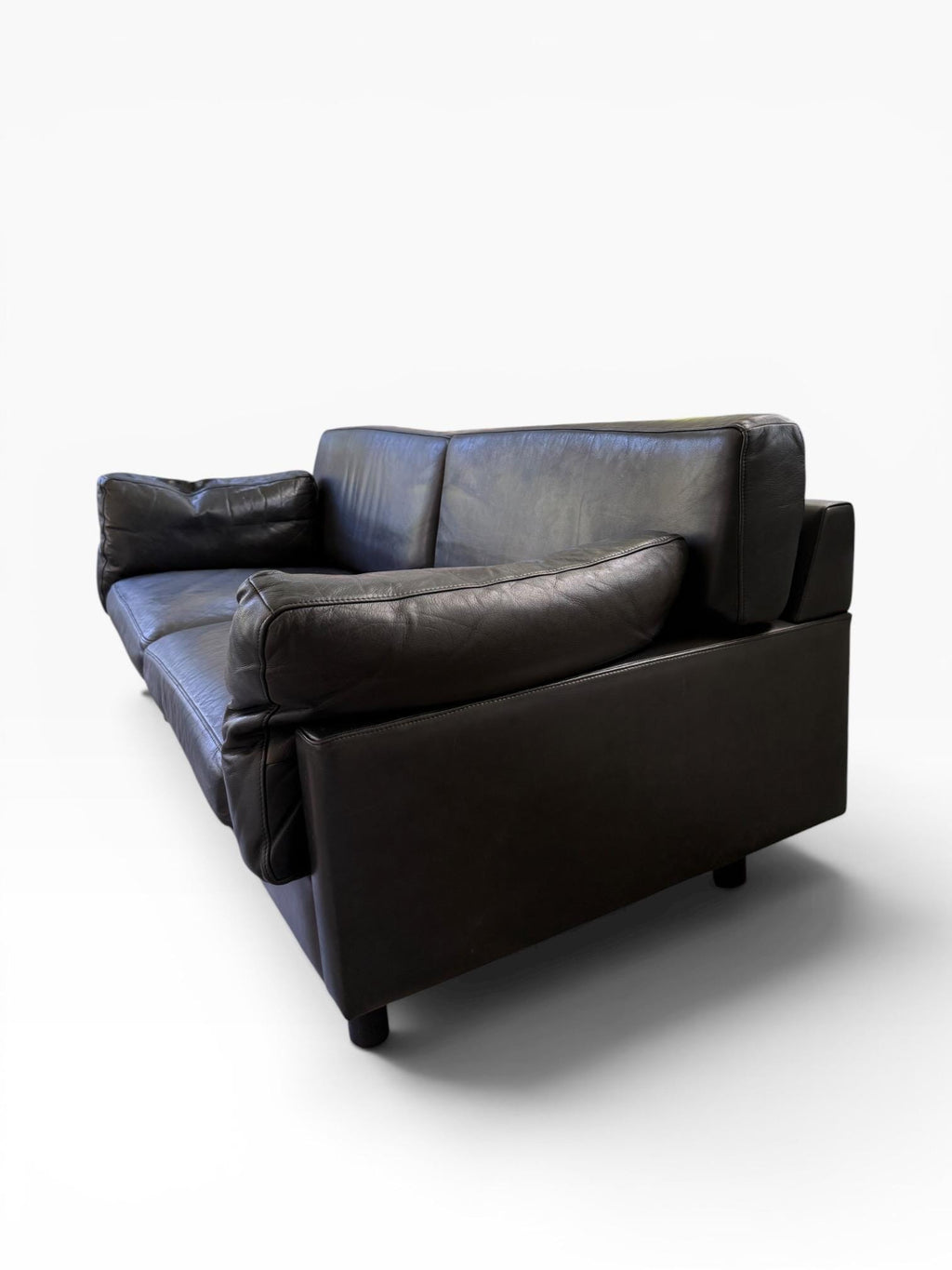 Danish Modern Style Black Leather Loveseat Sofa | Børge Mogensen Style | Mid Century Scandinavian Couch